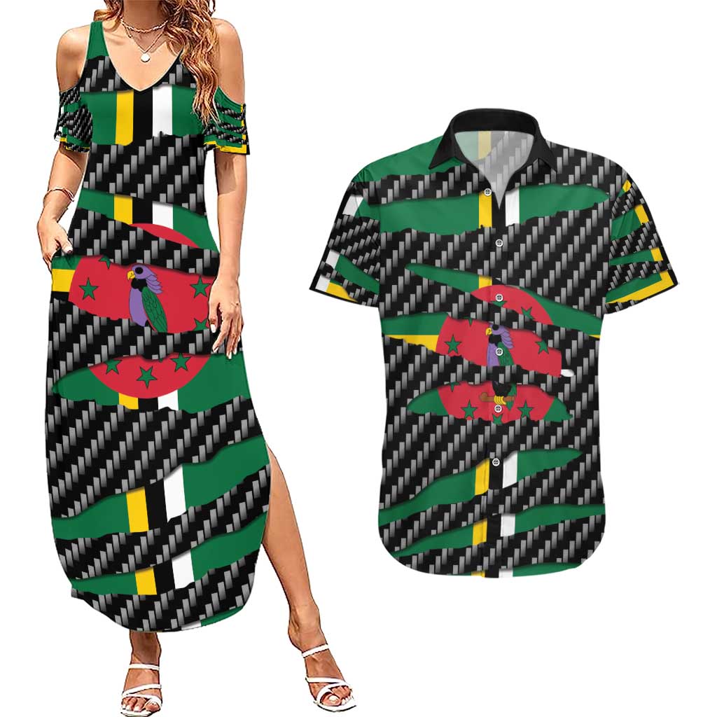 Dominica Beast Couples Matching Summer Maxi Dress and Hawaiian Shirt Ripped Flag Graphic - Wonder Print Shop