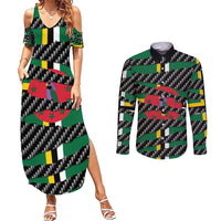 Dominica Beast Couples Matching Summer Maxi Dress and Long Sleeve Button Shirt Ripped Flag Graphic - Wonder Print Shop