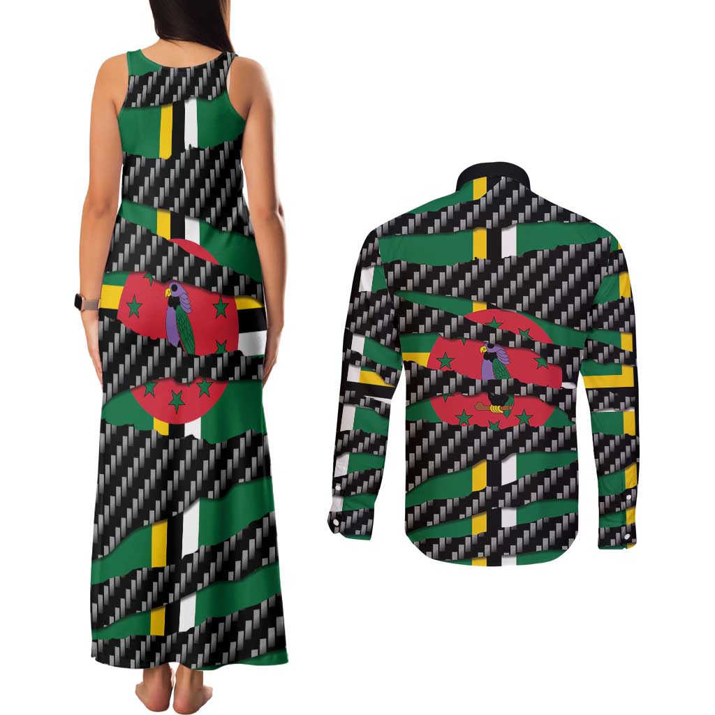 Dominica Beast Couples Matching Tank Maxi Dress and Long Sleeve Button Shirt Ripped Flag Graphic - Wonder Print Shop