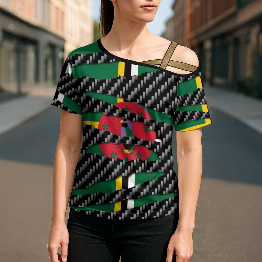 Dominica Beast Cross Shoulder Shirt Ripped Flag Graphic - Wonder Print Shop