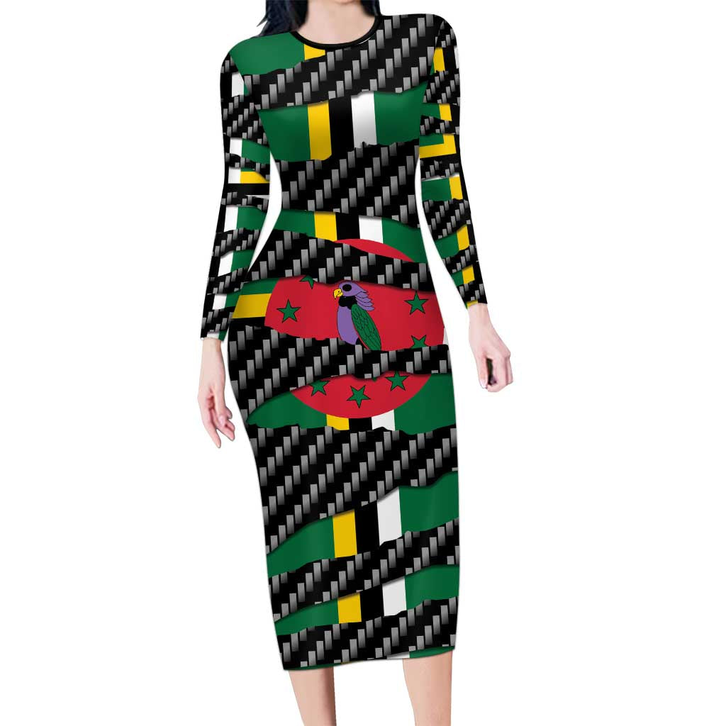 Dominica Beast Family Matching Long Sleeve Bodycon Dress and Hawaiian Shirt Ripped Flag Graphic - Wonder Print Shop