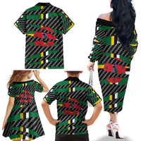 Dominica Beast Family Matching Off The Shoulder Long Sleeve Dress and Hawaiian Shirt Ripped Flag Graphic - Wonder Print Shop