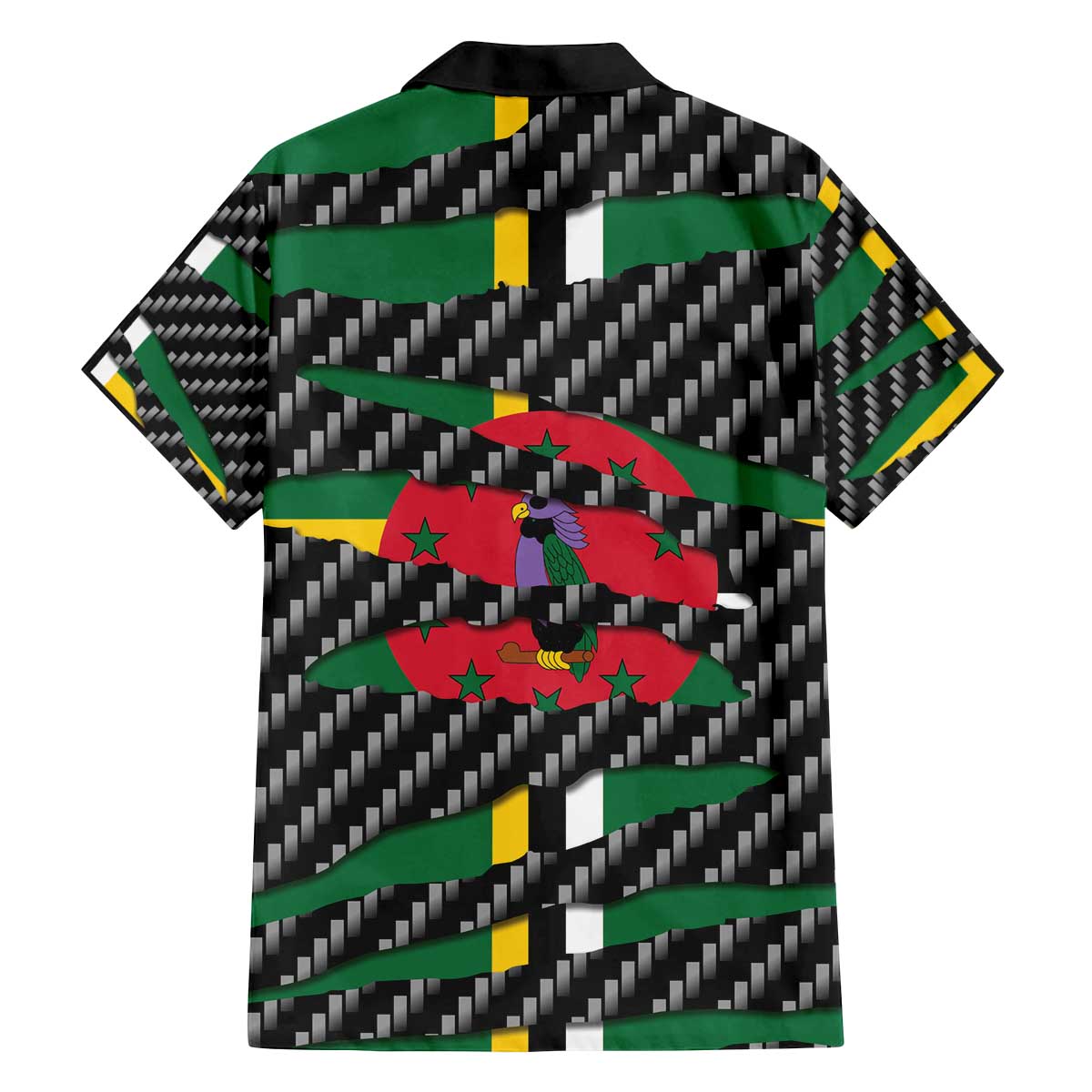 Dominica Beast Family Matching Off The Shoulder Long Sleeve Dress and Hawaiian Shirt Ripped Flag Graphic - Wonder Print Shop