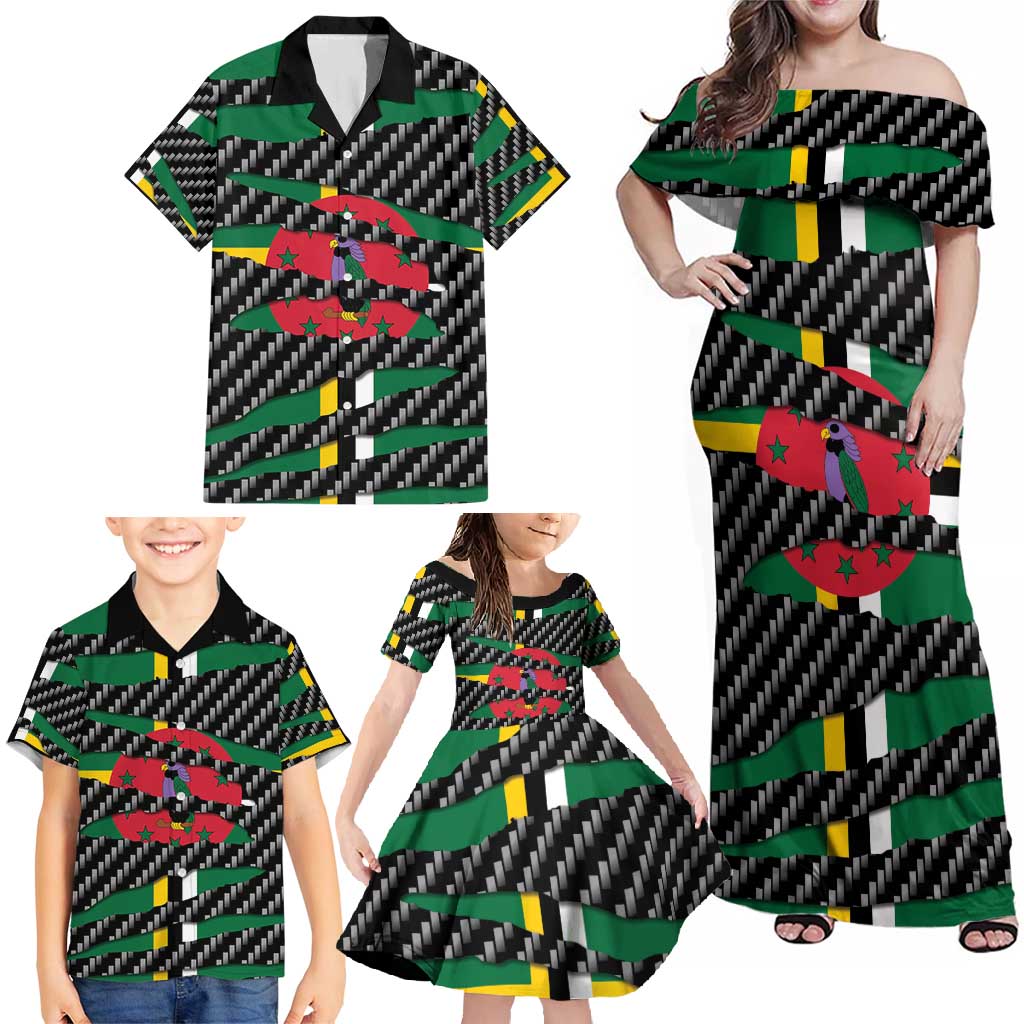 Dominica Beast Family Matching Off Shoulder Maxi Dress and Hawaiian Shirt Ripped Flag Graphic - Wonder Print Shop