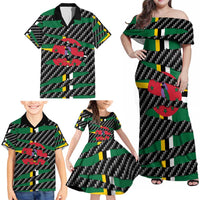 Dominica Beast Family Matching Off Shoulder Maxi Dress and Hawaiian Shirt Ripped Flag Graphic - Wonder Print Shop