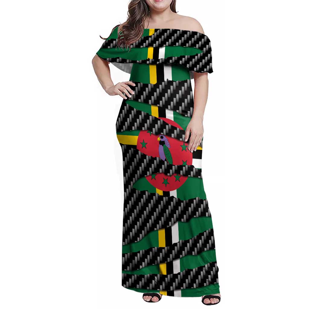 Dominica Beast Family Matching Off Shoulder Maxi Dress and Hawaiian Shirt Ripped Flag Graphic - Wonder Print Shop