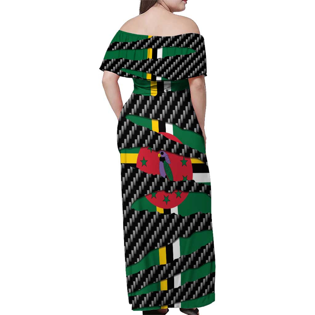 Dominica Beast Family Matching Off Shoulder Maxi Dress and Hawaiian Shirt Ripped Flag Graphic - Wonder Print Shop