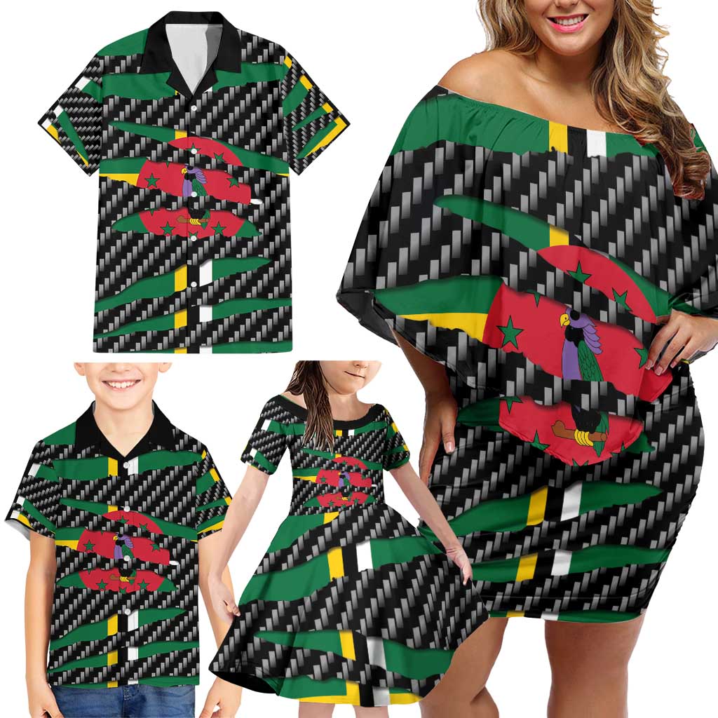 Dominica Beast Family Matching Off Shoulder Short Dress and Hawaiian Shirt Ripped Flag Graphic - Wonder Print Shop