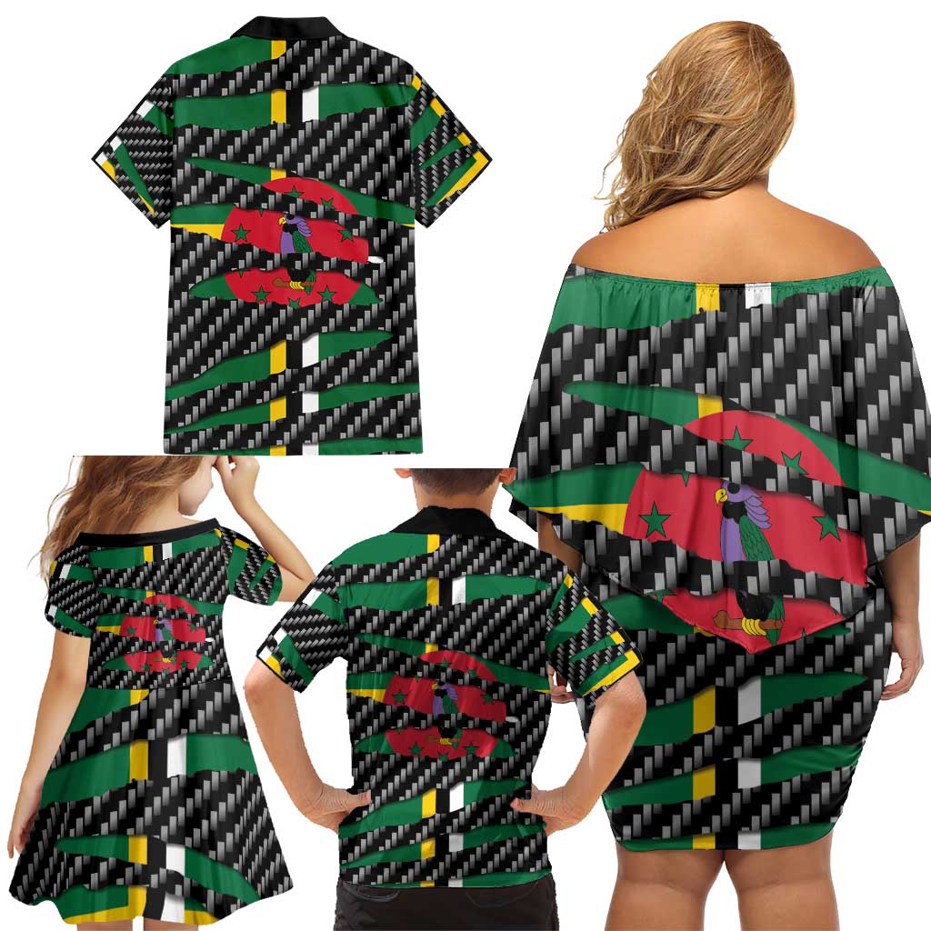 Dominica Beast Family Matching Off Shoulder Short Dress and Hawaiian Shirt Ripped Flag Graphic - Wonder Print Shop