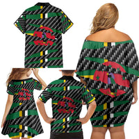 Dominica Beast Family Matching Off Shoulder Short Dress and Hawaiian Shirt Ripped Flag Graphic - Wonder Print Shop