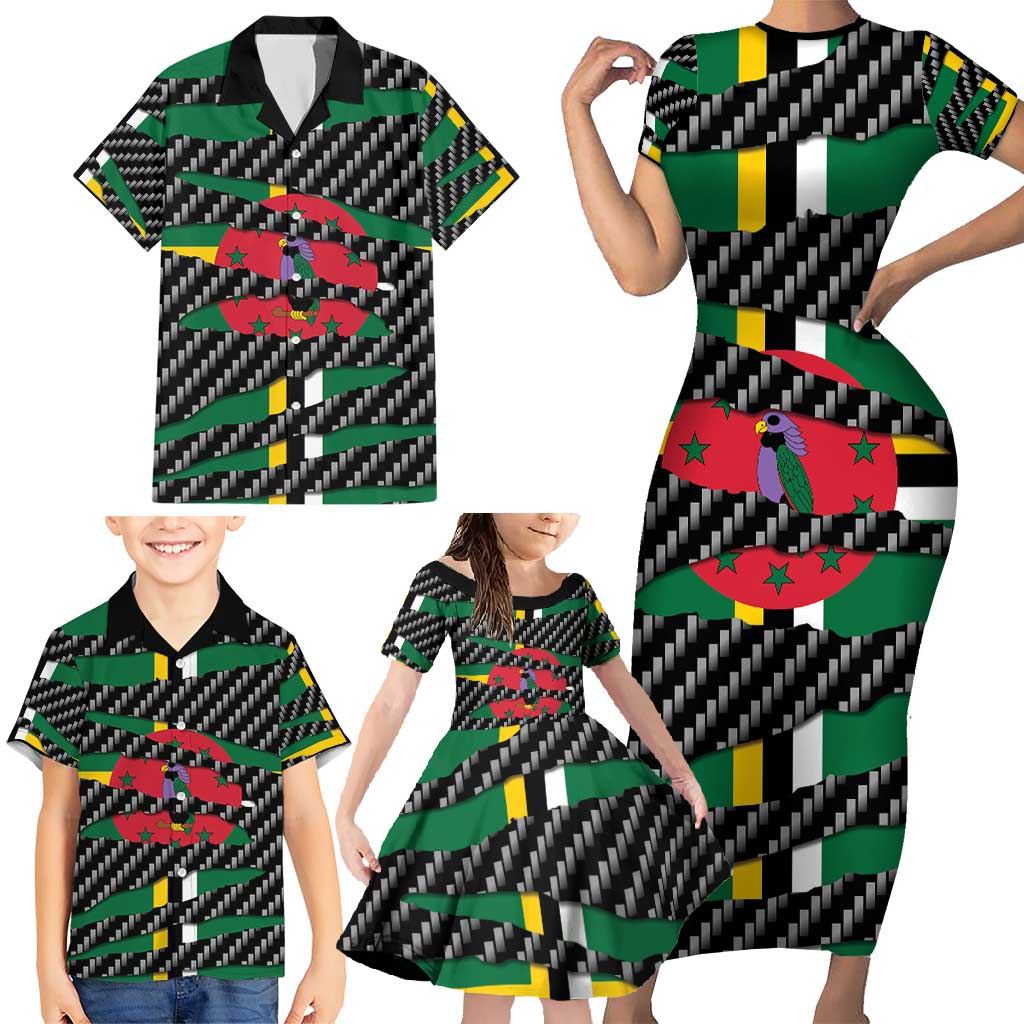 Dominica Beast Family Matching Short Sleeve Bodycon Dress and Hawaiian Shirt Ripped Flag Graphic - Wonder Print Shop