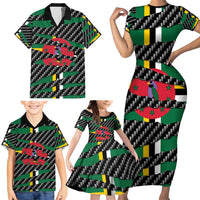 Dominica Beast Family Matching Short Sleeve Bodycon Dress and Hawaiian Shirt Ripped Flag Graphic - Wonder Print Shop