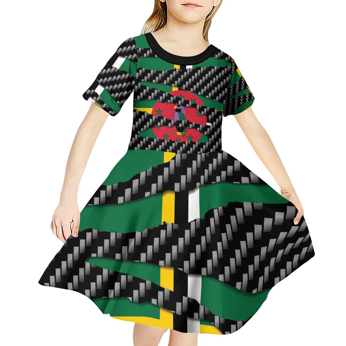 Dominica Beast Kid Short Sleeve Dress Ripped Flag Graphic - Wonder Print Shop