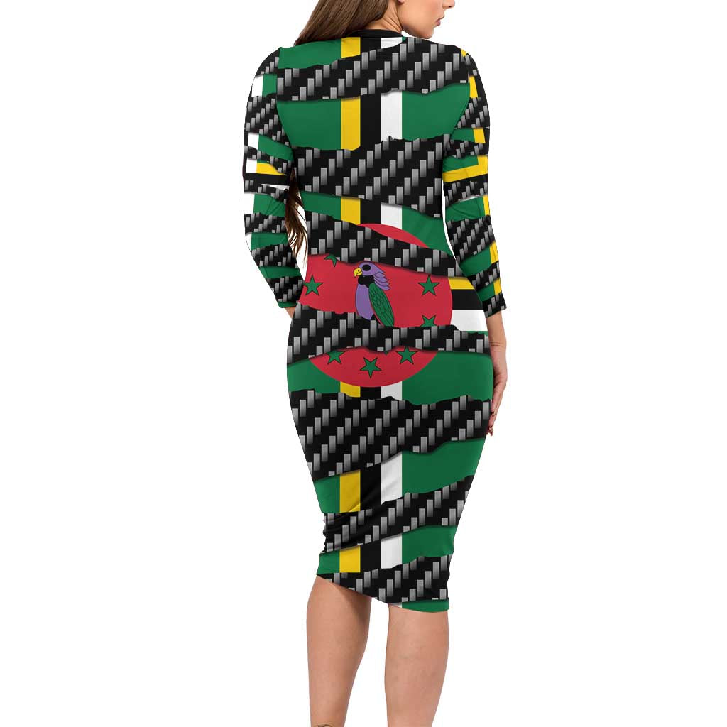 Dominica Beast Long Sleeve Bodycon Dress Ripped Flag Graphic - Wonder Print Shop
