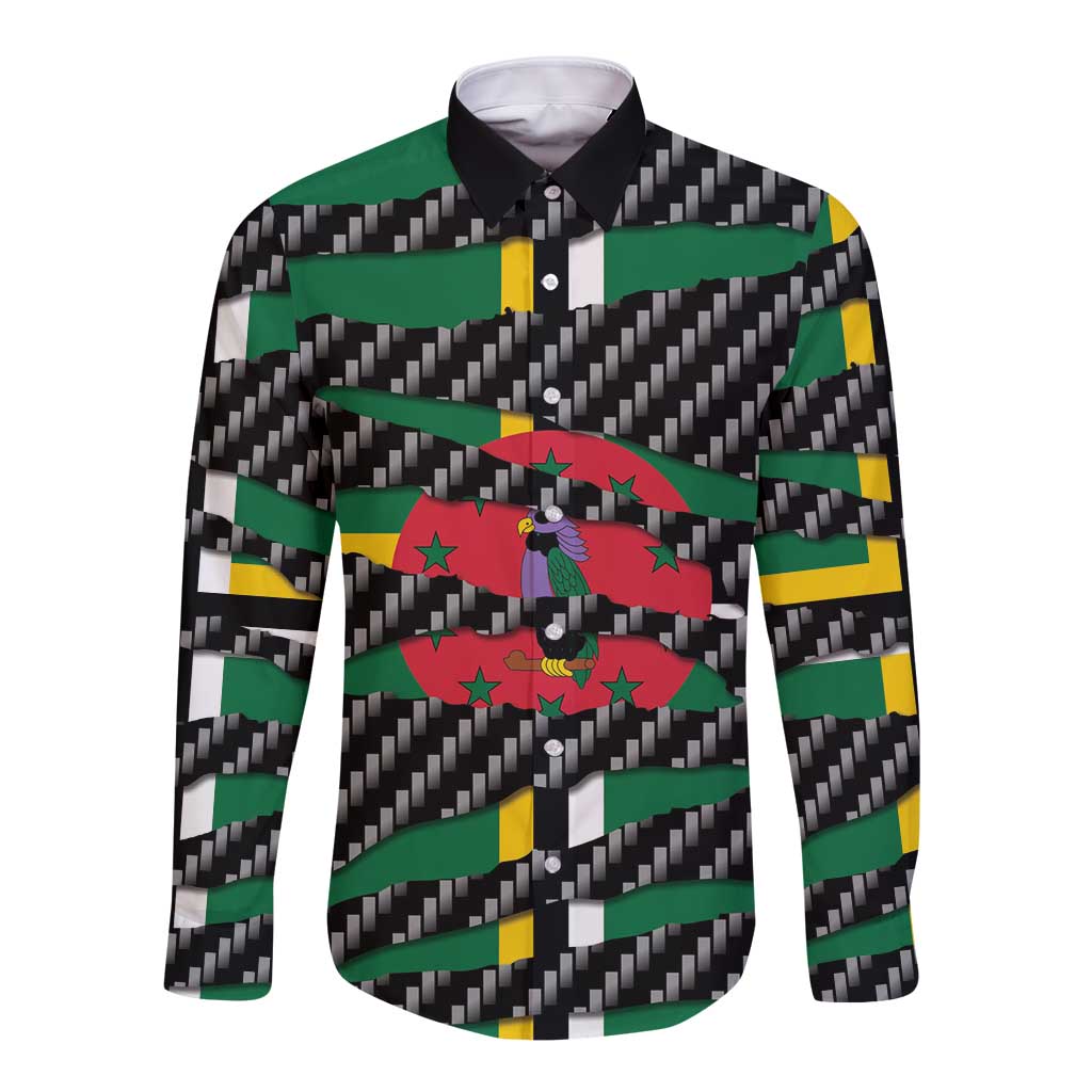 Dominica Beast Long Sleeve Button Shirt Ripped Flag Graphic - Wonder Print Shop