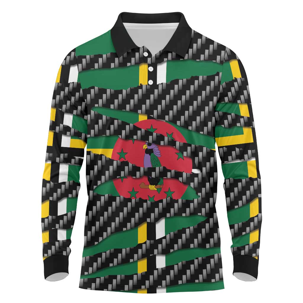 Dominica Beast Long Sleeve Polo Shirt Ripped Flag Graphic - Wonder Print Shop