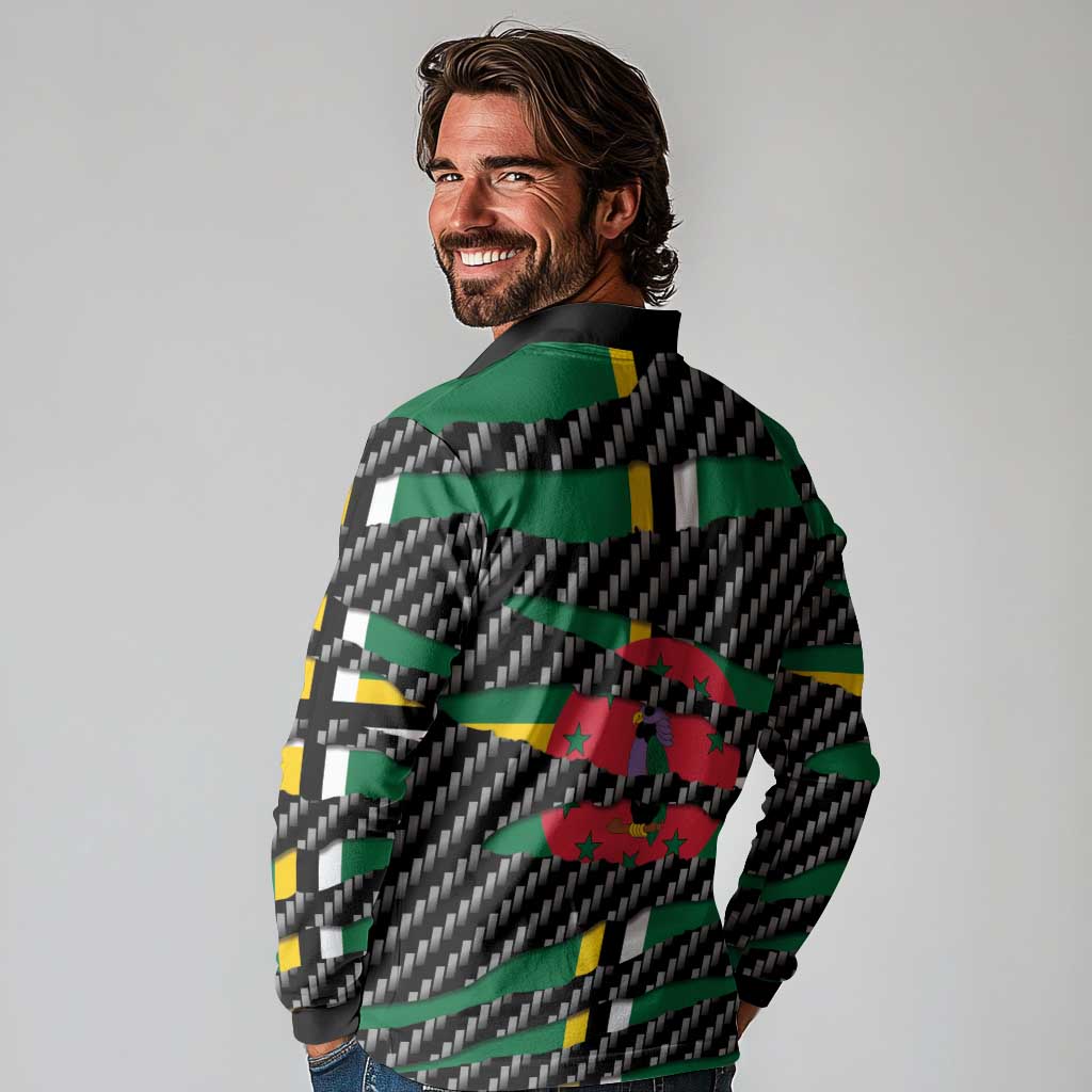 Dominica Beast Long Sleeve Polo Shirt Ripped Flag Graphic - Wonder Print Shop