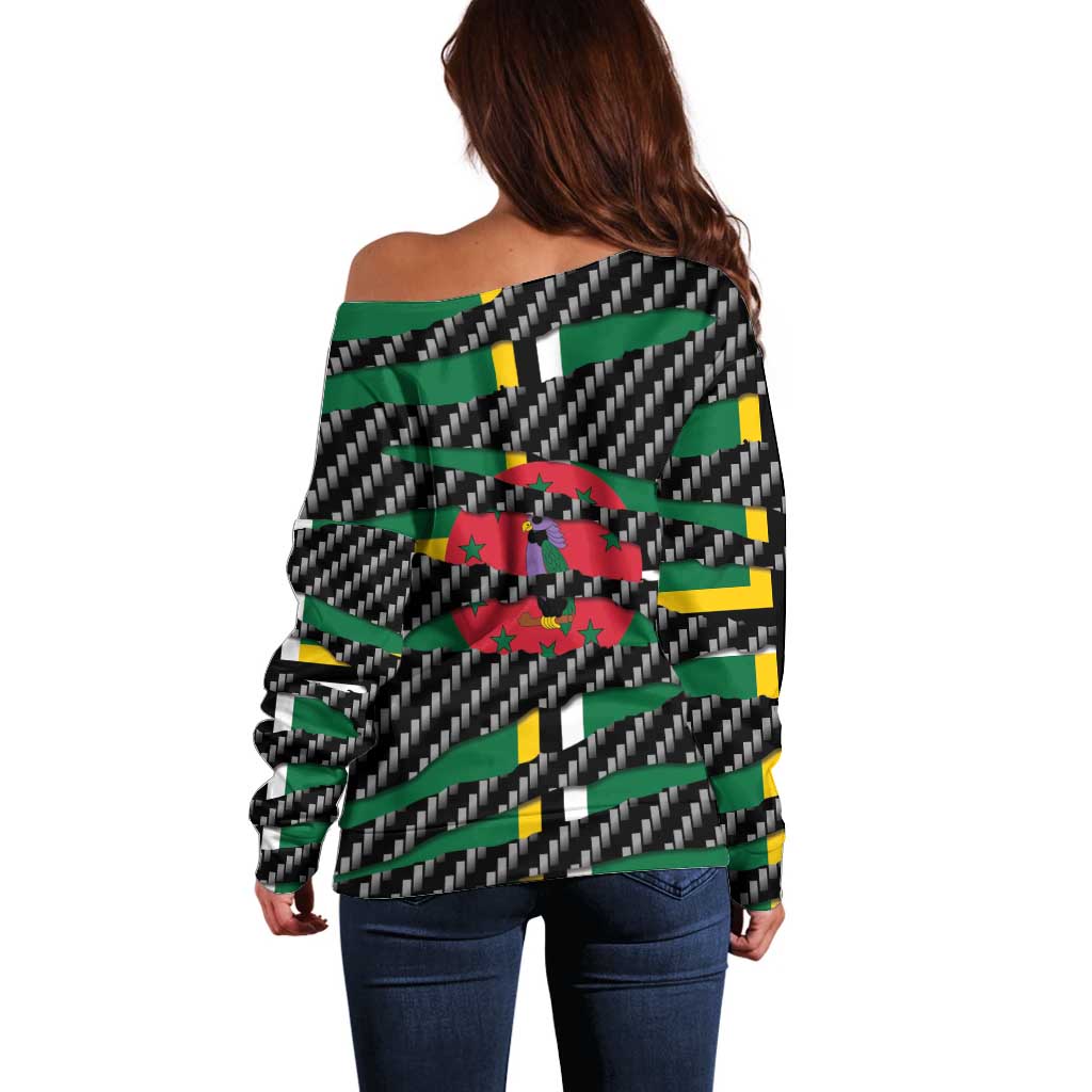 Dominica Beast Off Shoulder Sweater Ripped Flag Graphic - Wonder Print Shop