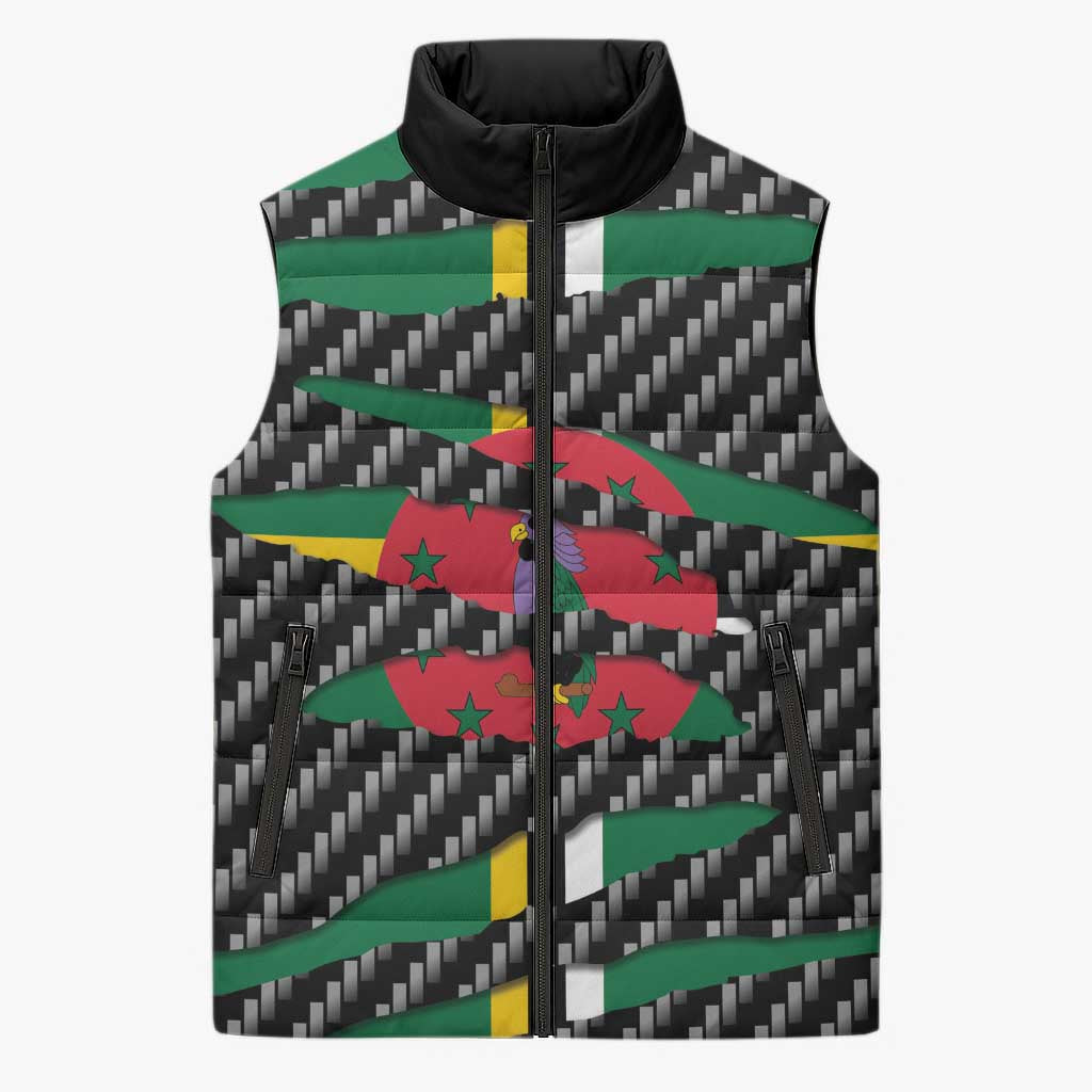Dominica Beast Sleeveless Puffer Jacket Ripped Flag Graphic - Wonder Print Shop