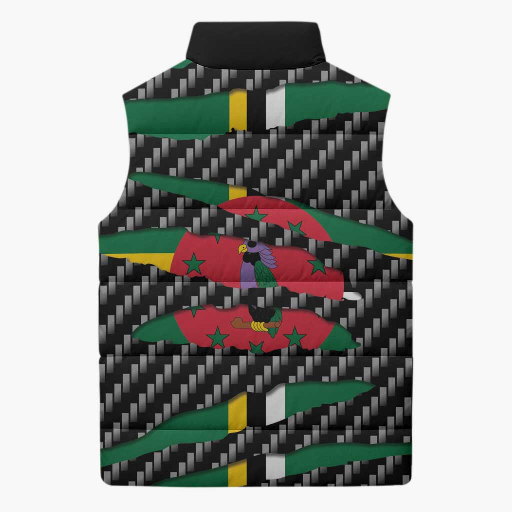 Dominica Beast Sleeveless Puffer Jacket Ripped Flag Graphic - Wonder Print Shop