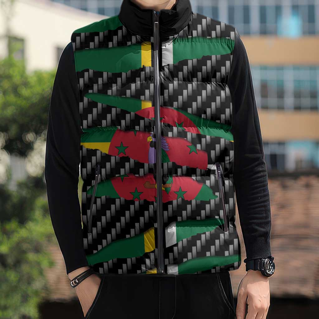 Dominica Beast Sleeveless Puffer Jacket Ripped Flag Graphic - Wonder Print Shop