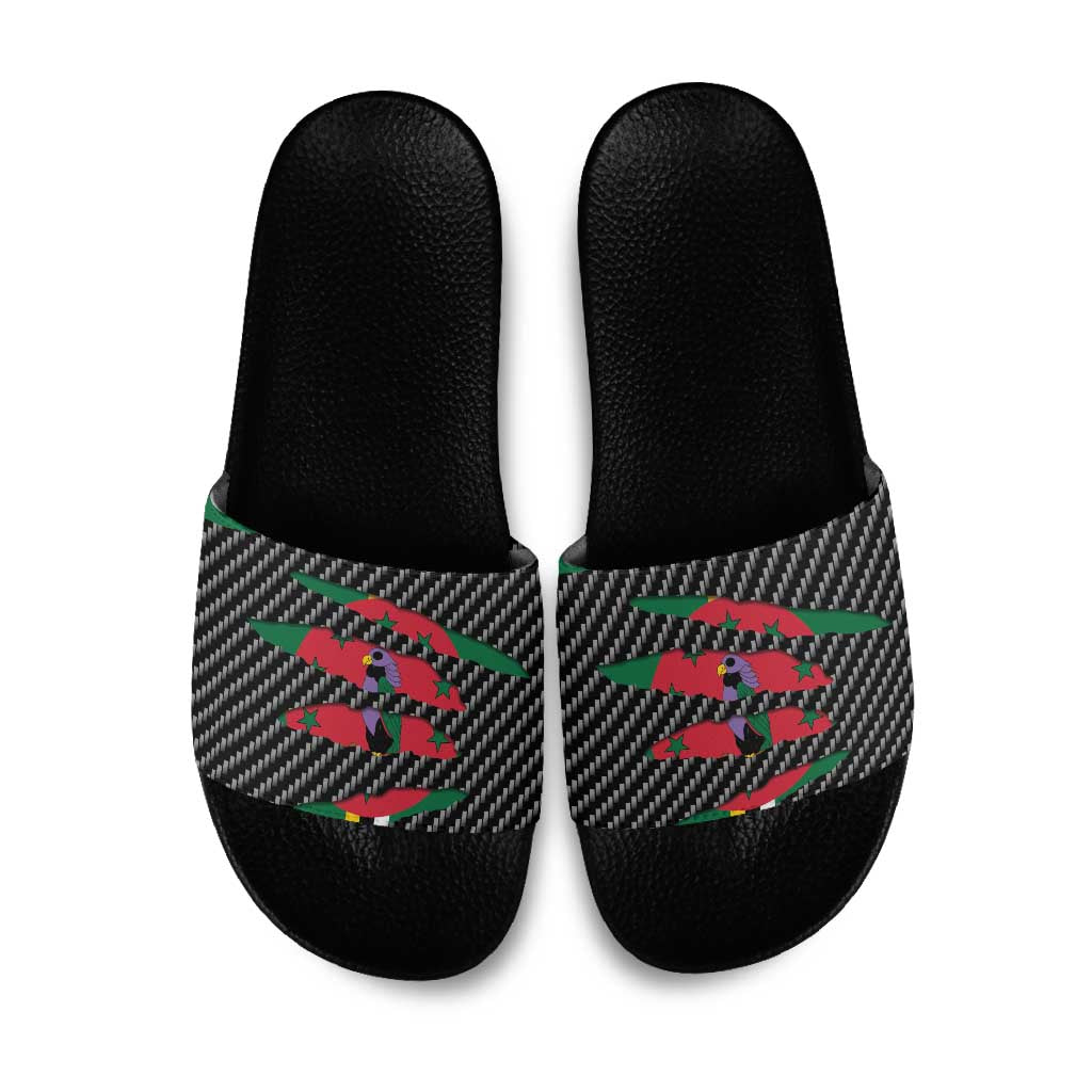 Dominica Beast Slide Sandals Ripped Flag Graphic - Wonder Print Shop