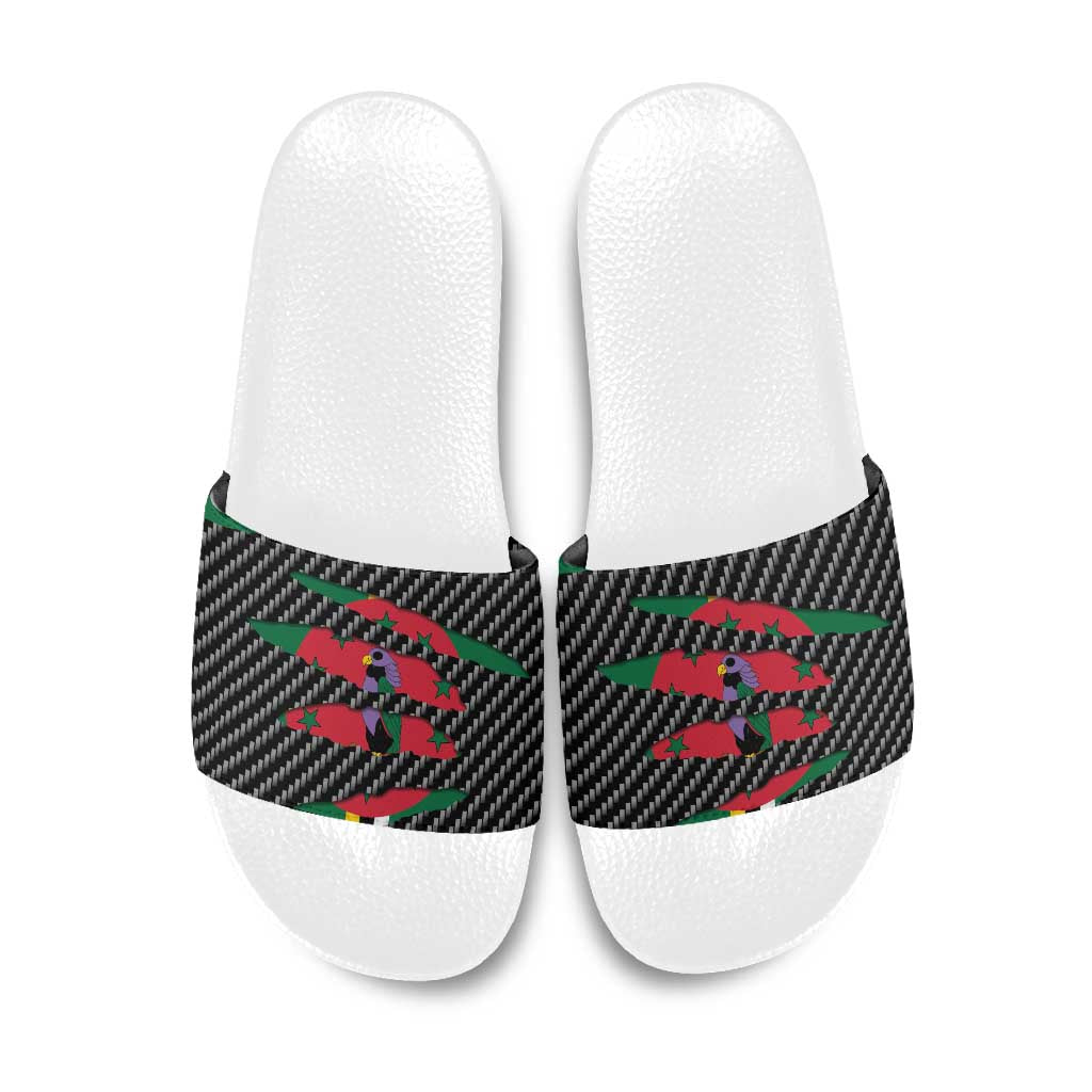 Dominica Beast Slide Sandals Ripped Flag Graphic - Wonder Print Shop