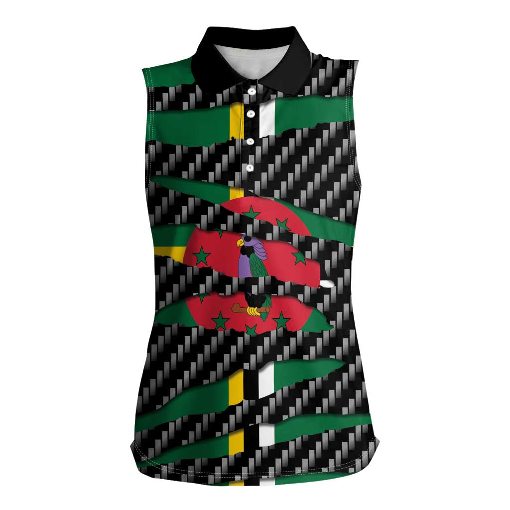 Dominica Beast Women Sleeveless Polo Shirt Ripped Flag Graphic - Wonder Print Shop