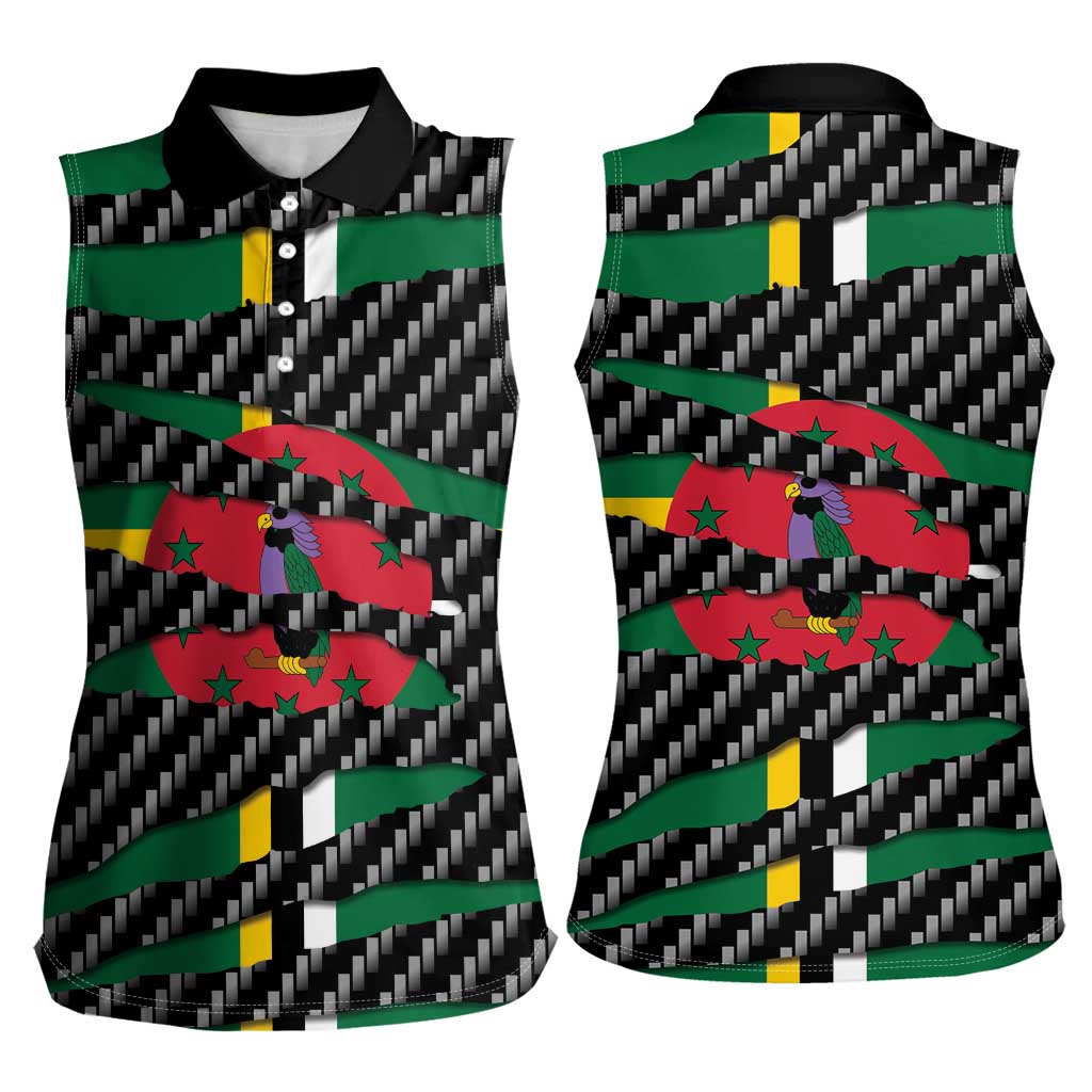 Dominica Beast Women Sleeveless Polo Shirt Ripped Flag Graphic - Wonder Print Shop