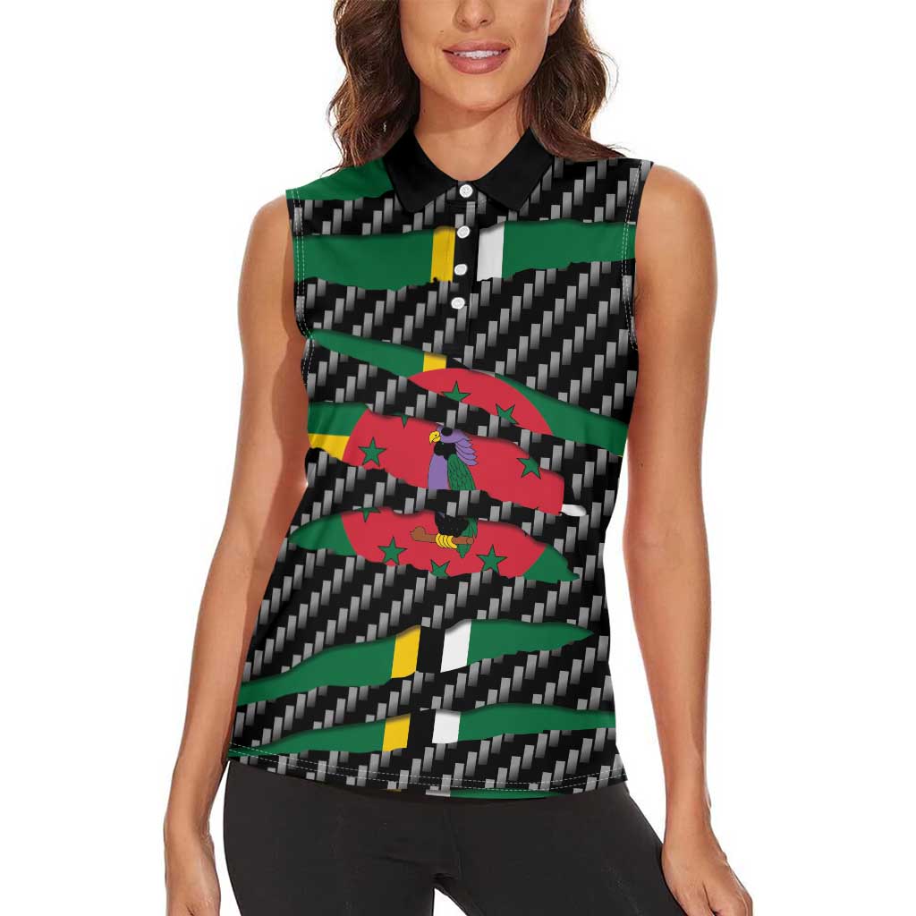 Dominica Beast Women Sleeveless Polo Shirt Ripped Flag Graphic - Wonder Print Shop