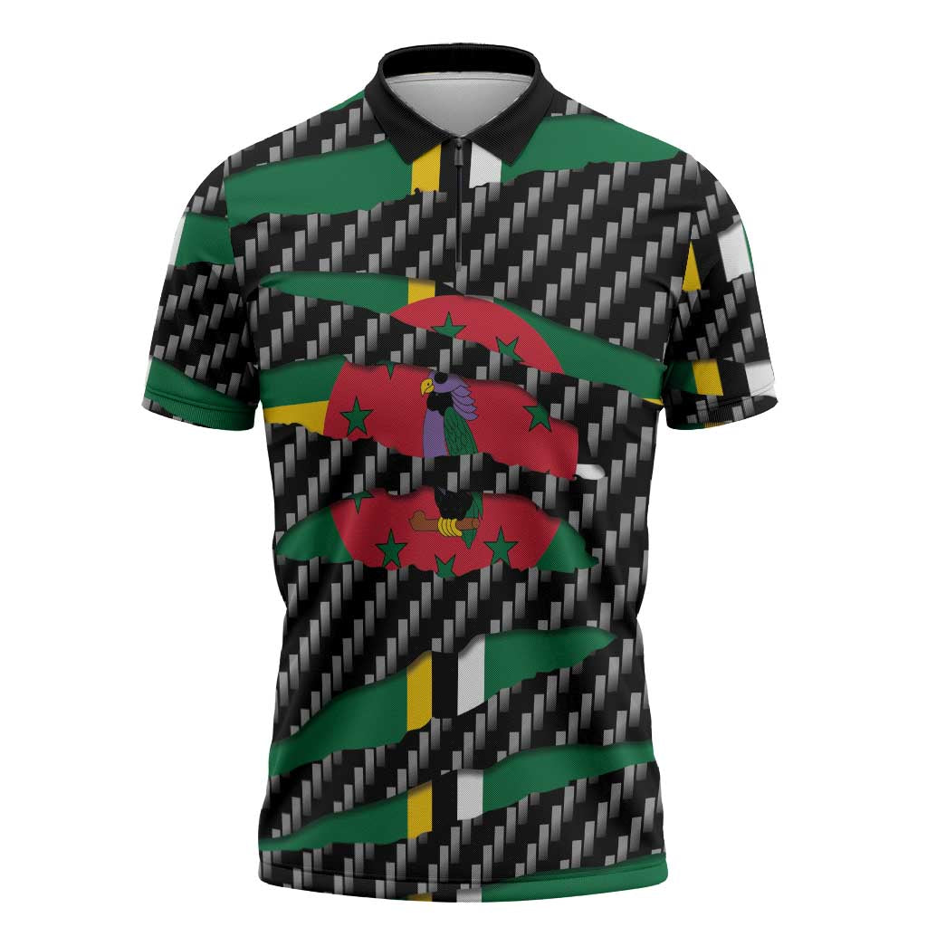 Dominica Beast Zipper Polo Shirt Ripped Flag Graphic - Wonder Print Shop