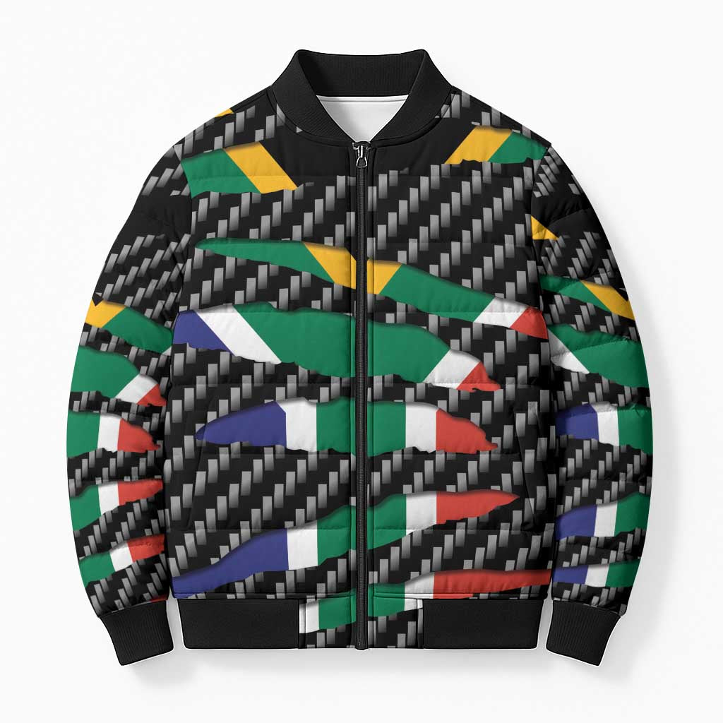 South Africa Beast Bomber Puffer Jacket Ripped Flag Graphic - Wonder Print Shop