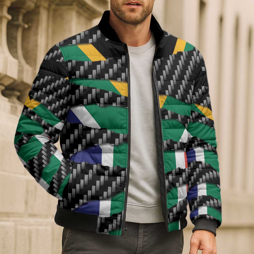 South Africa Beast Bomber Puffer Jacket Ripped Flag Graphic - Wonder Print Shop