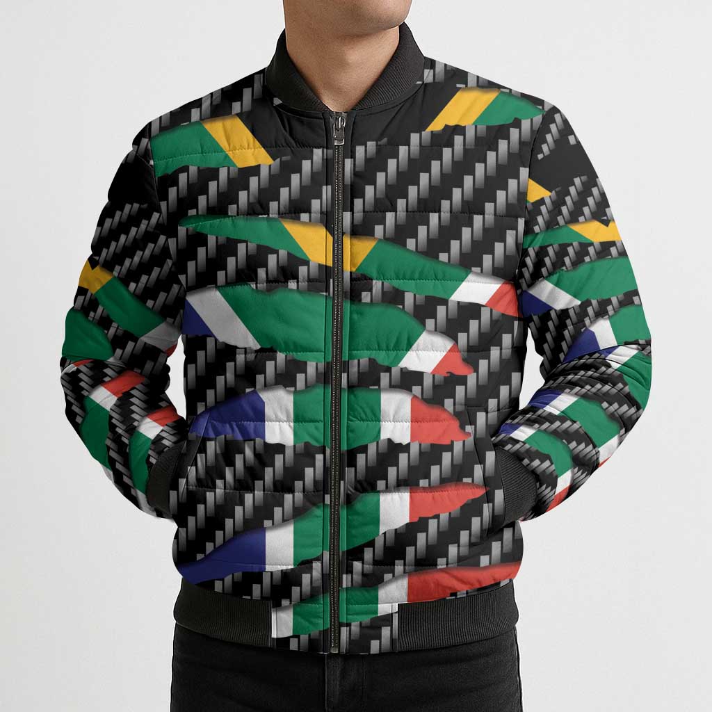 South Africa Beast Bomber Puffer Jacket Ripped Flag Graphic - Wonder Print Shop