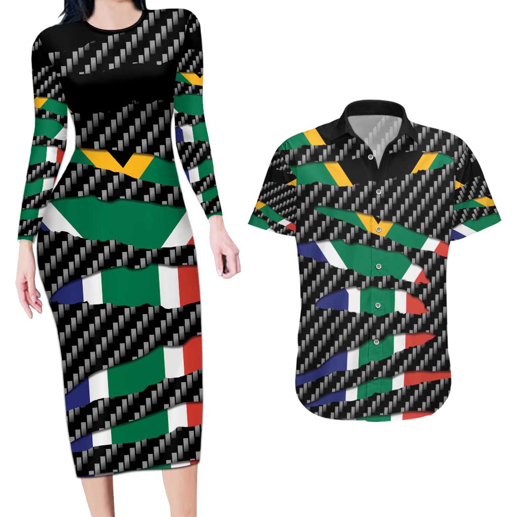 South Africa Beast Couples Matching Long Sleeve Bodycon Dress and Hawaiian Shirt Ripped Flag Graphic - Wonder Print Shop