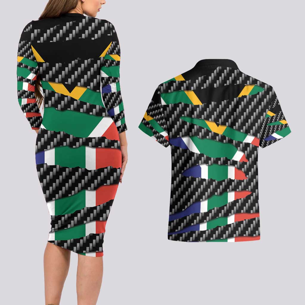 South Africa Beast Couples Matching Long Sleeve Bodycon Dress and Hawaiian Shirt Ripped Flag Graphic - Wonder Print Shop