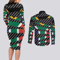 South Africa Beast Couples Matching Long Sleeve Bodycon Dress and Long Sleeve Button Shirt Ripped Flag Graphic - Wonder Print Shop
