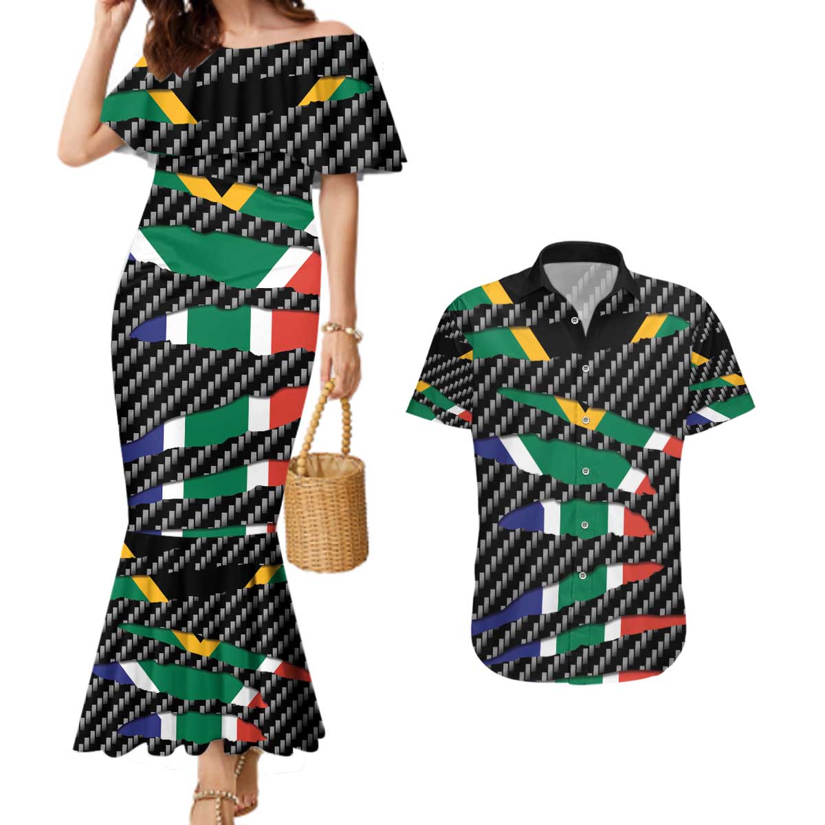 South Africa Beast Couples Matching Mermaid Dress and Hawaiian Shirt Ripped Flag Graphic - Wonder Print Shop