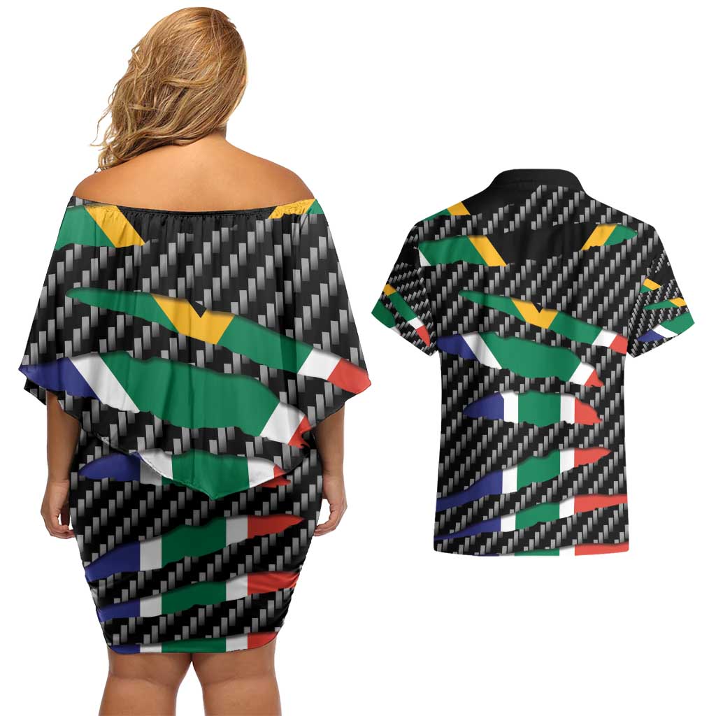South Africa Beast Couples Matching Off Shoulder Short Dress and Hawaiian Shirt Ripped Flag Graphic - Wonder Print Shop