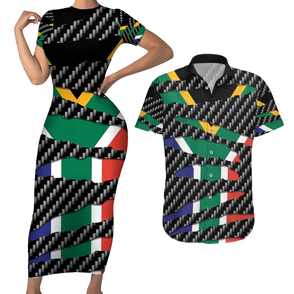 South Africa Beast Couples Matching Short Sleeve Bodycon Dress and Hawaiian Shirt Ripped Flag Graphic - Wonder Print Shop