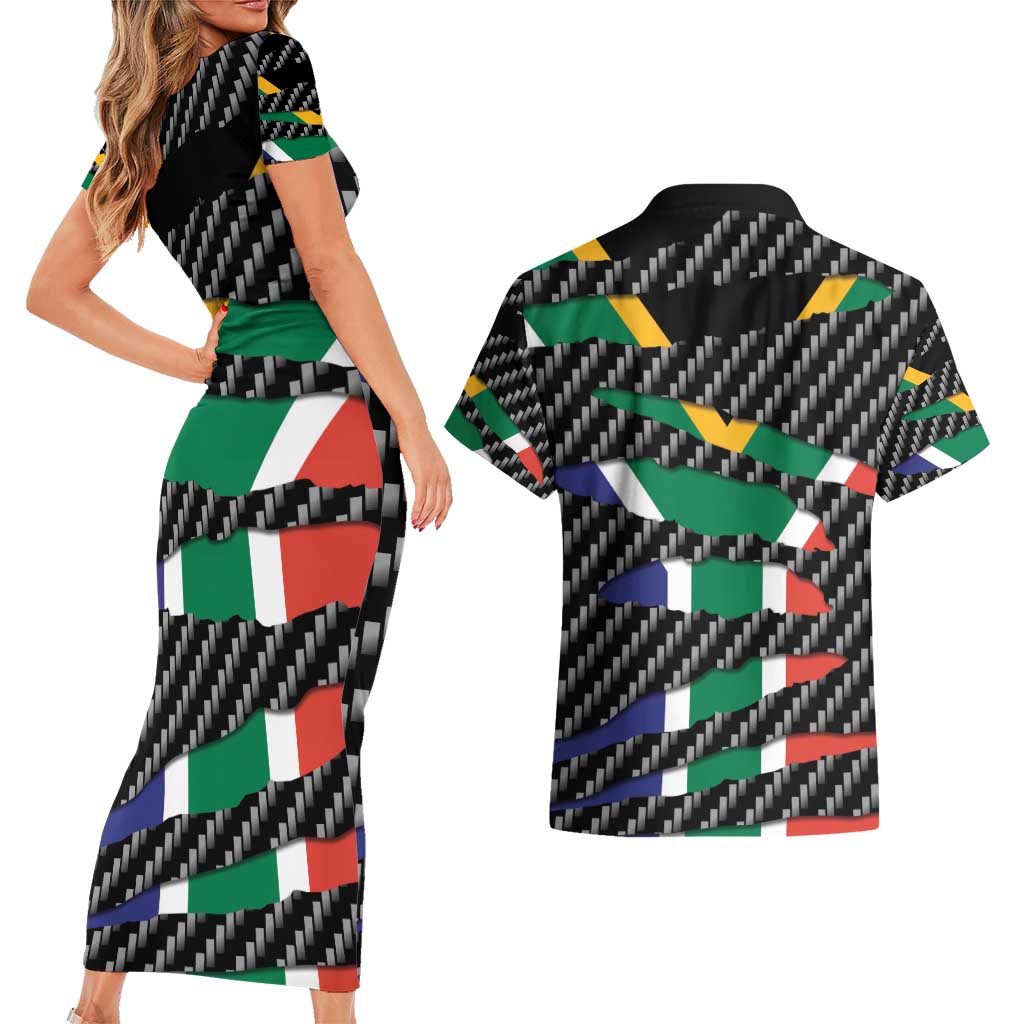 South Africa Beast Couples Matching Short Sleeve Bodycon Dress and Hawaiian Shirt Ripped Flag Graphic - Wonder Print Shop