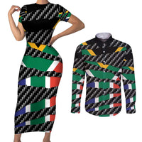 South Africa Beast Couples Matching Short Sleeve Bodycon Dress and Long Sleeve Button Shirt Ripped Flag Graphic - Wonder Print Shop