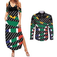 South Africa Beast Couples Matching Summer Maxi Dress and Long Sleeve Button Shirt Ripped Flag Graphic - Wonder Print Shop