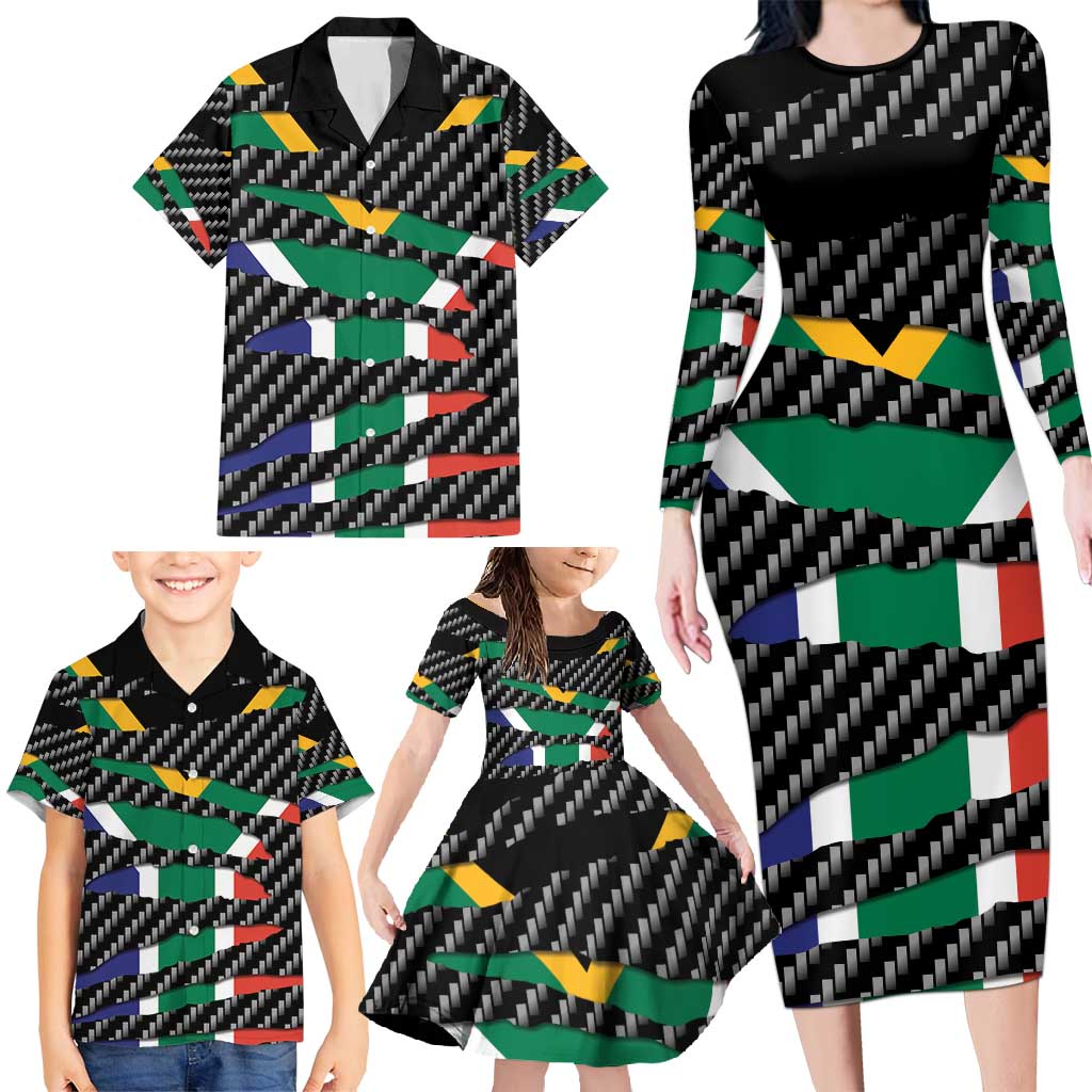 South Africa Beast Family Matching Long Sleeve Bodycon Dress and Hawaiian Shirt Ripped Flag Graphic - Wonder Print Shop