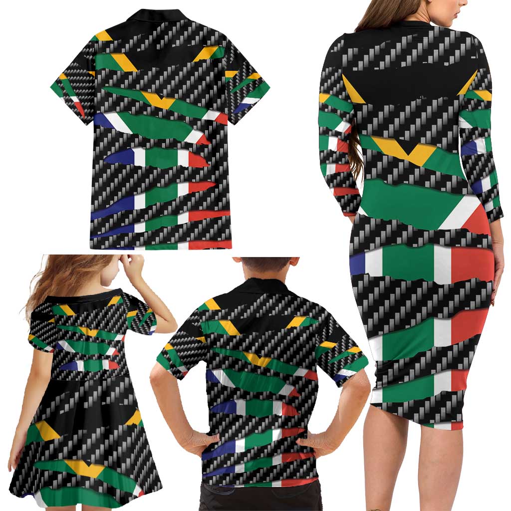 South Africa Beast Family Matching Long Sleeve Bodycon Dress and Hawaiian Shirt Ripped Flag Graphic - Wonder Print Shop