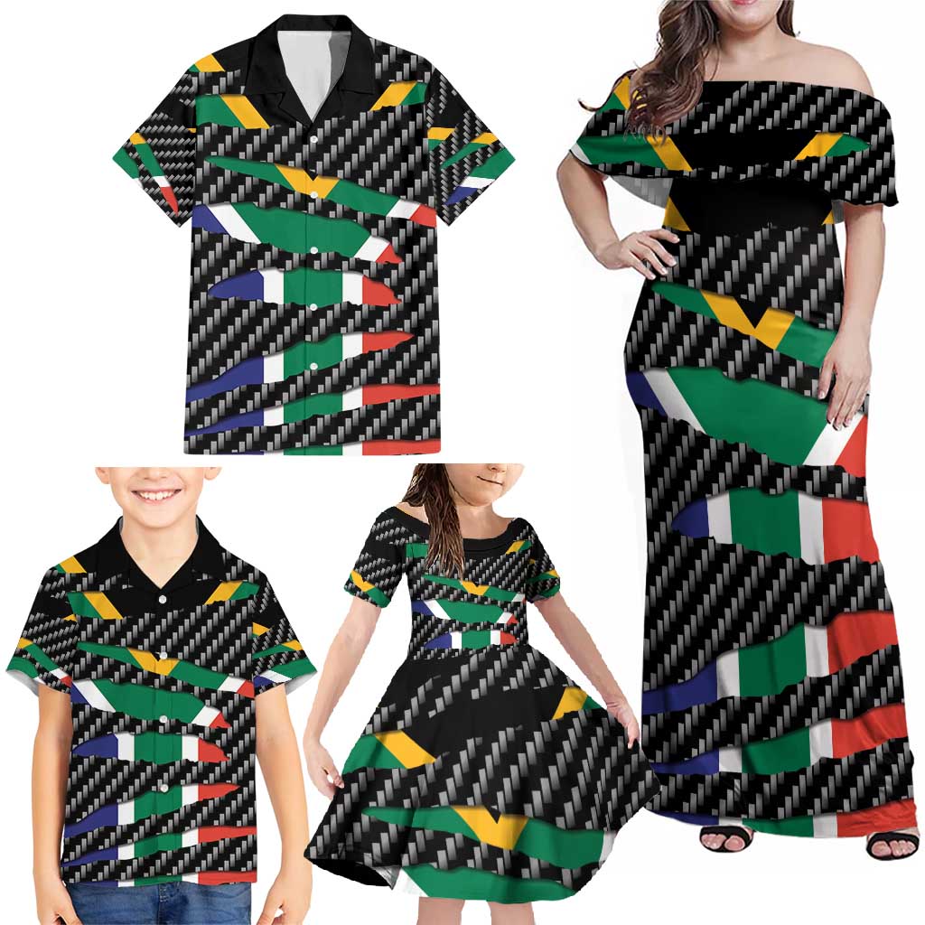 South Africa Beast Family Matching Off Shoulder Maxi Dress and Hawaiian Shirt Ripped Flag Graphic - Wonder Print Shop