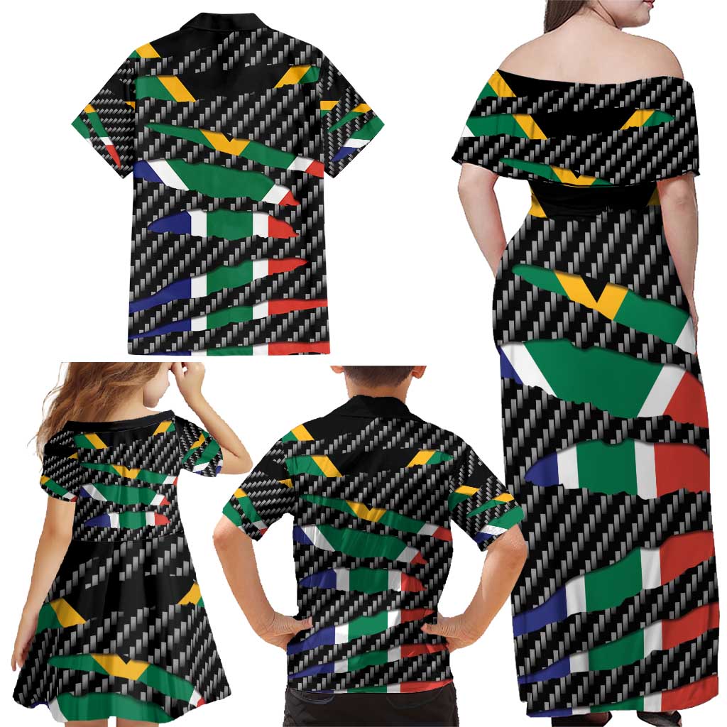 South Africa Beast Family Matching Off Shoulder Maxi Dress and Hawaiian Shirt Ripped Flag Graphic - Wonder Print Shop