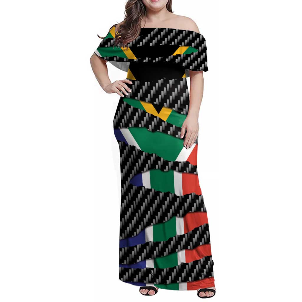 South Africa Beast Family Matching Off Shoulder Maxi Dress and Hawaiian Shirt Ripped Flag Graphic - Wonder Print Shop