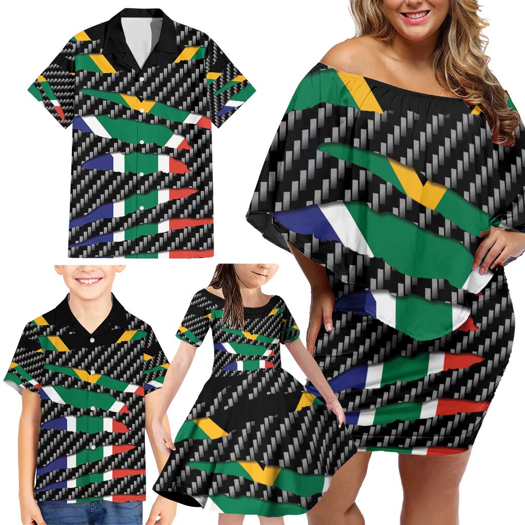 South Africa Beast Family Matching Off Shoulder Short Dress and Hawaiian Shirt Ripped Flag Graphic - Wonder Print Shop