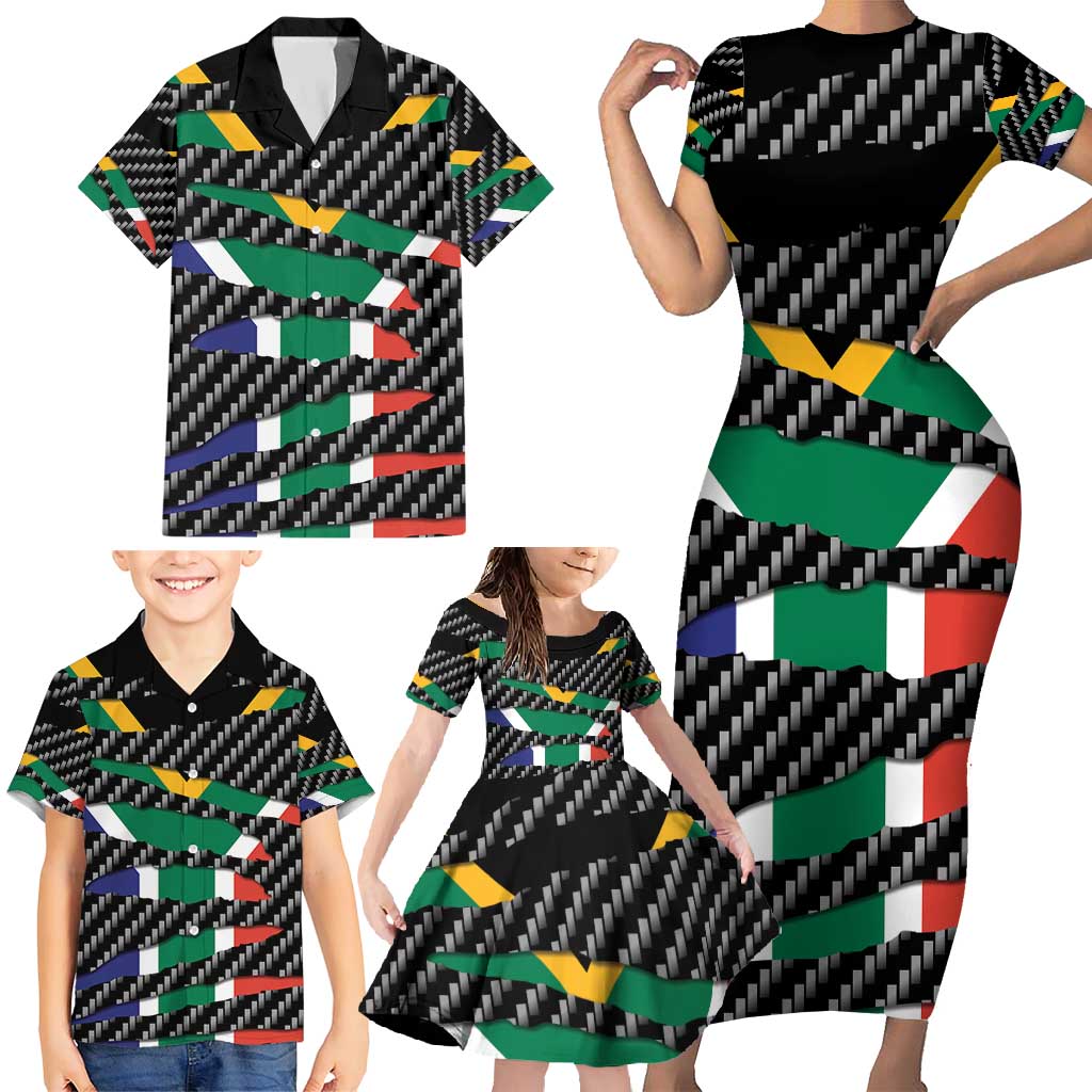 South Africa Beast Family Matching Short Sleeve Bodycon Dress and Hawaiian Shirt Ripped Flag Graphic - Wonder Print Shop